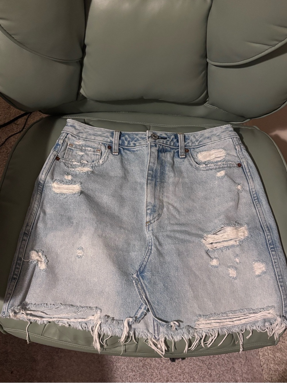 Abercrombie & Fitch Light Blue Ripped Denim Mini Skirt